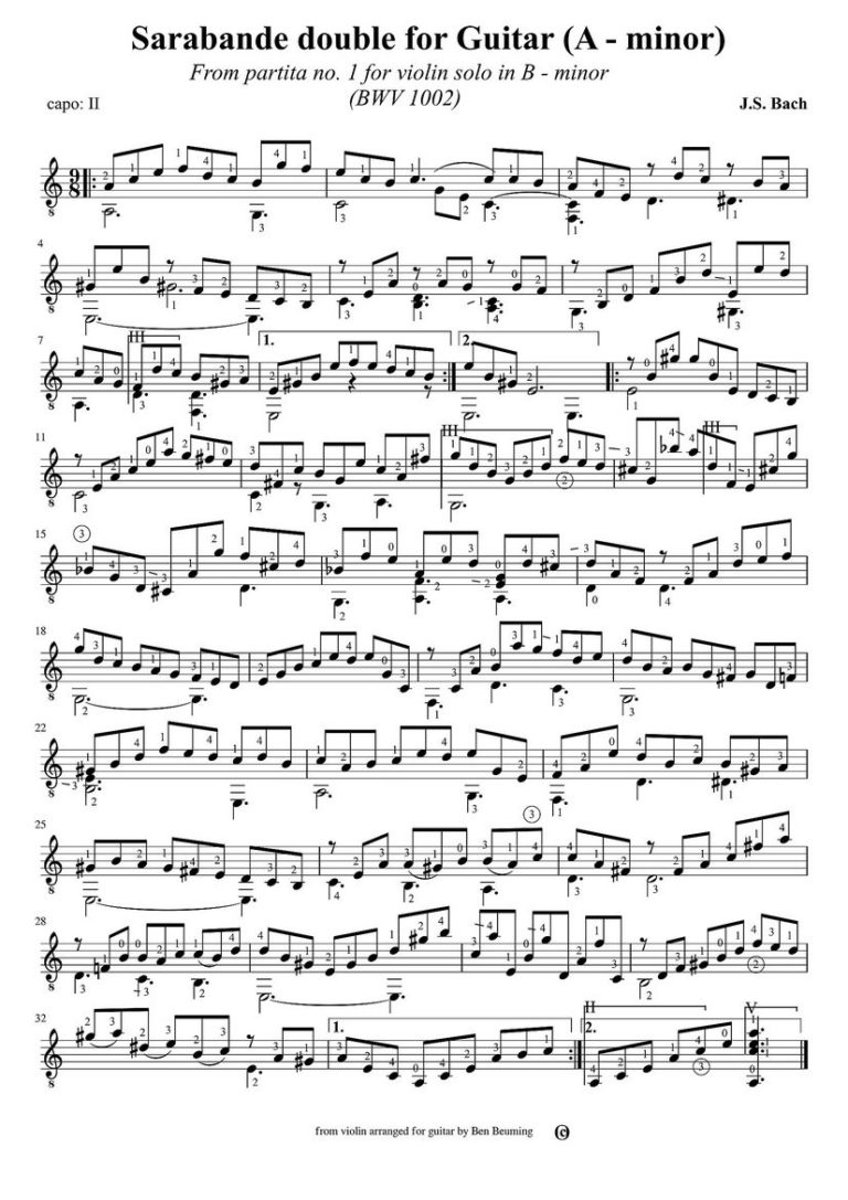 J.S. Bach – Partita No 1 For Violin Solo (BWV 1002) Sarabande Double ...