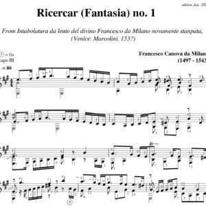 Da Milano Ricercar (Fantasia) no 1