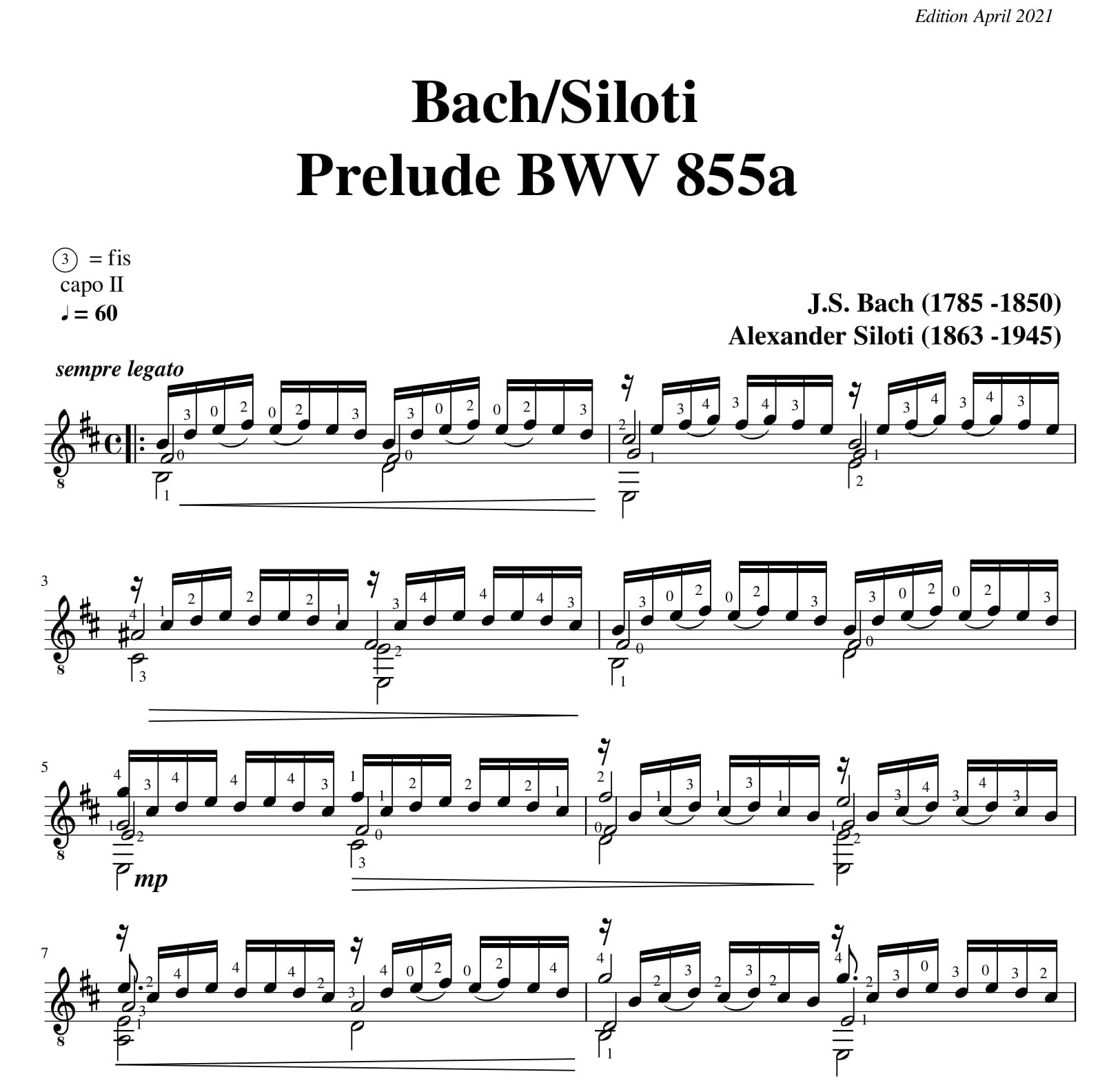 Johann Sebastian Bach – Siloti – Prelude BWV 855a For Guitar ...