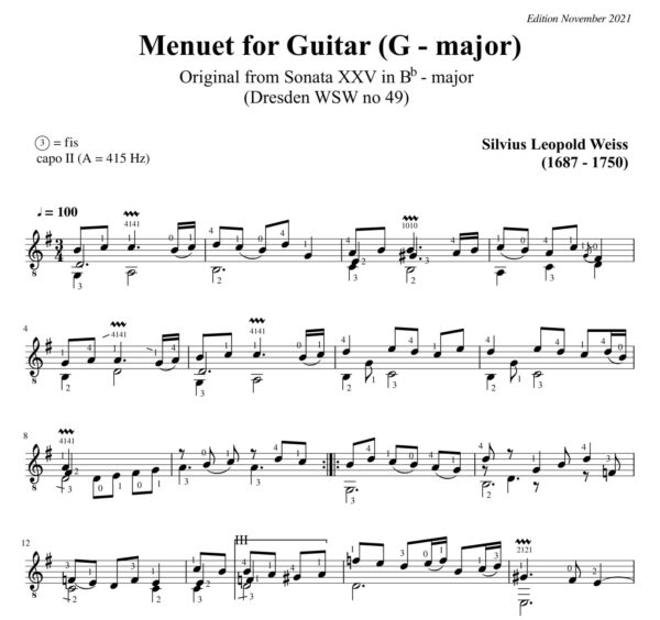 Weiss Sonata WSW 49 Menuet