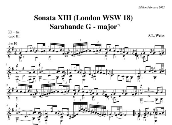Weiss Sonata WSW 18 Sarabande G major