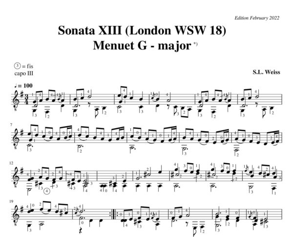 Weiss Sonata WSW 18 Menuet G major