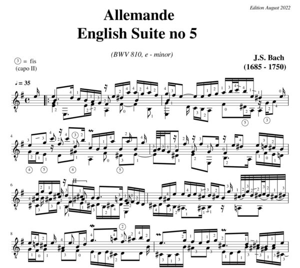 Bach Allemande English Suite no 5 BWV 810