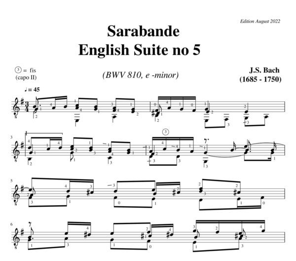 Bach Sarabande English Suite no 5 BWV 810