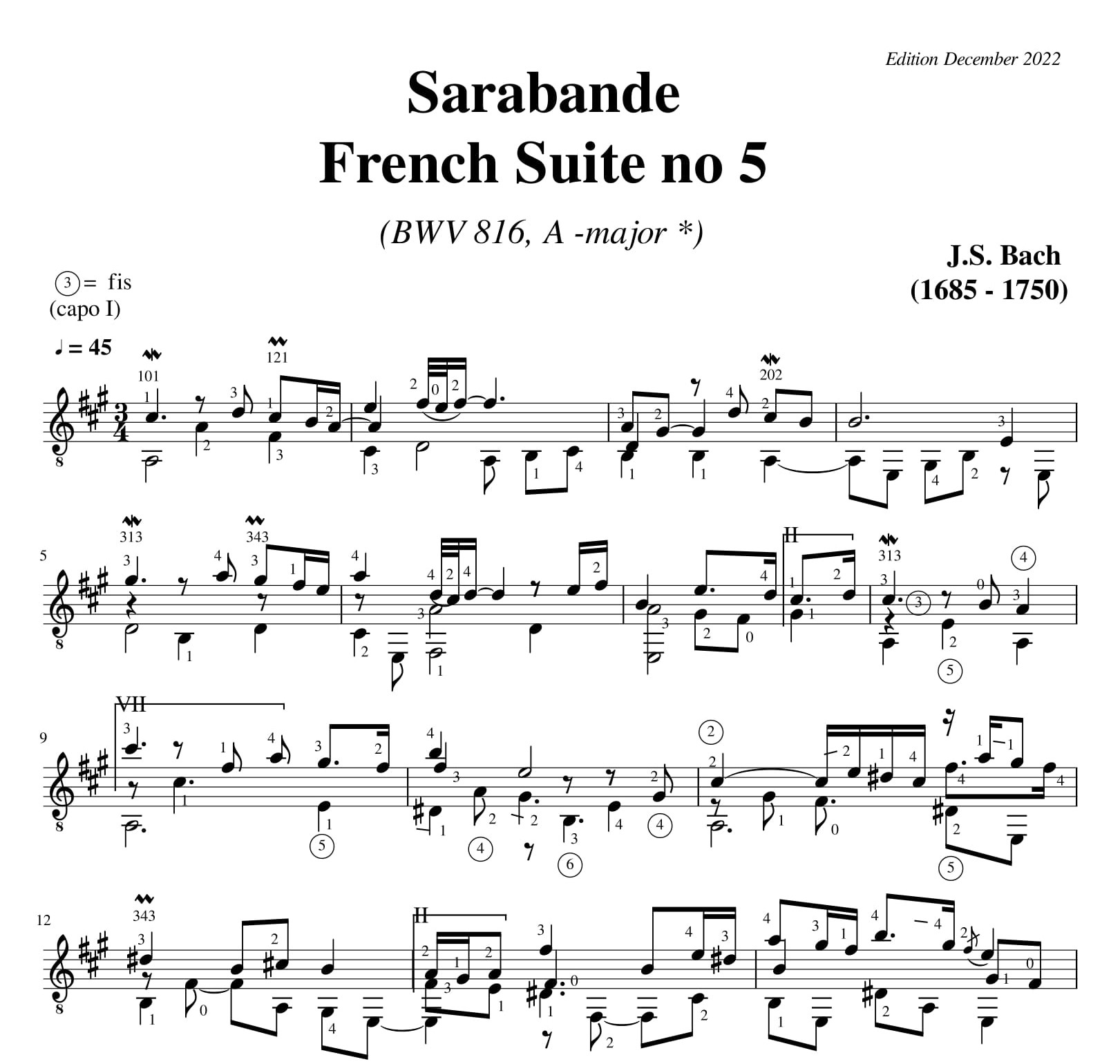 Bach Sarabande French Suite no 5 BWV 816