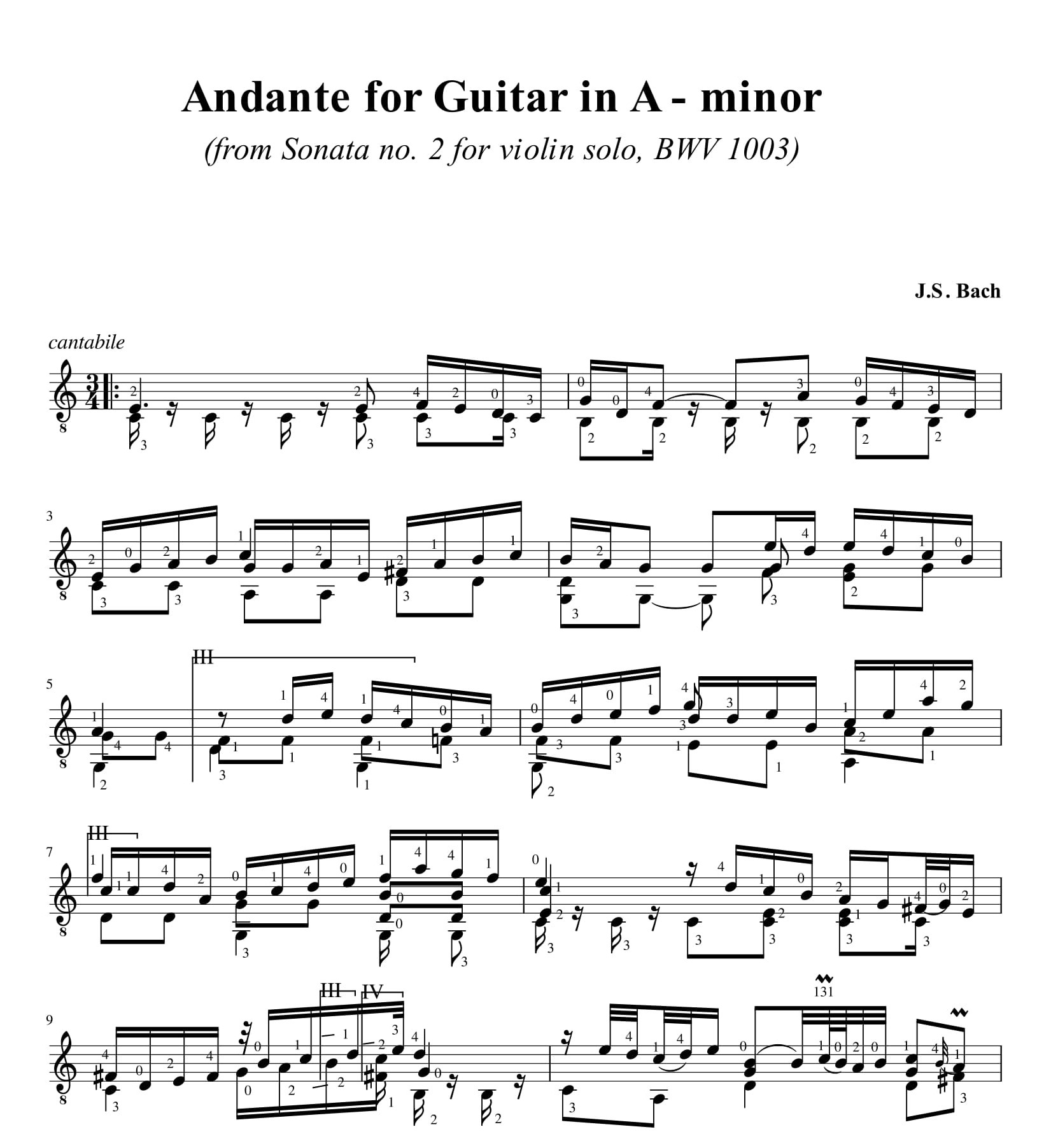 Bach Sonata no 2 BWV 1003 Andante