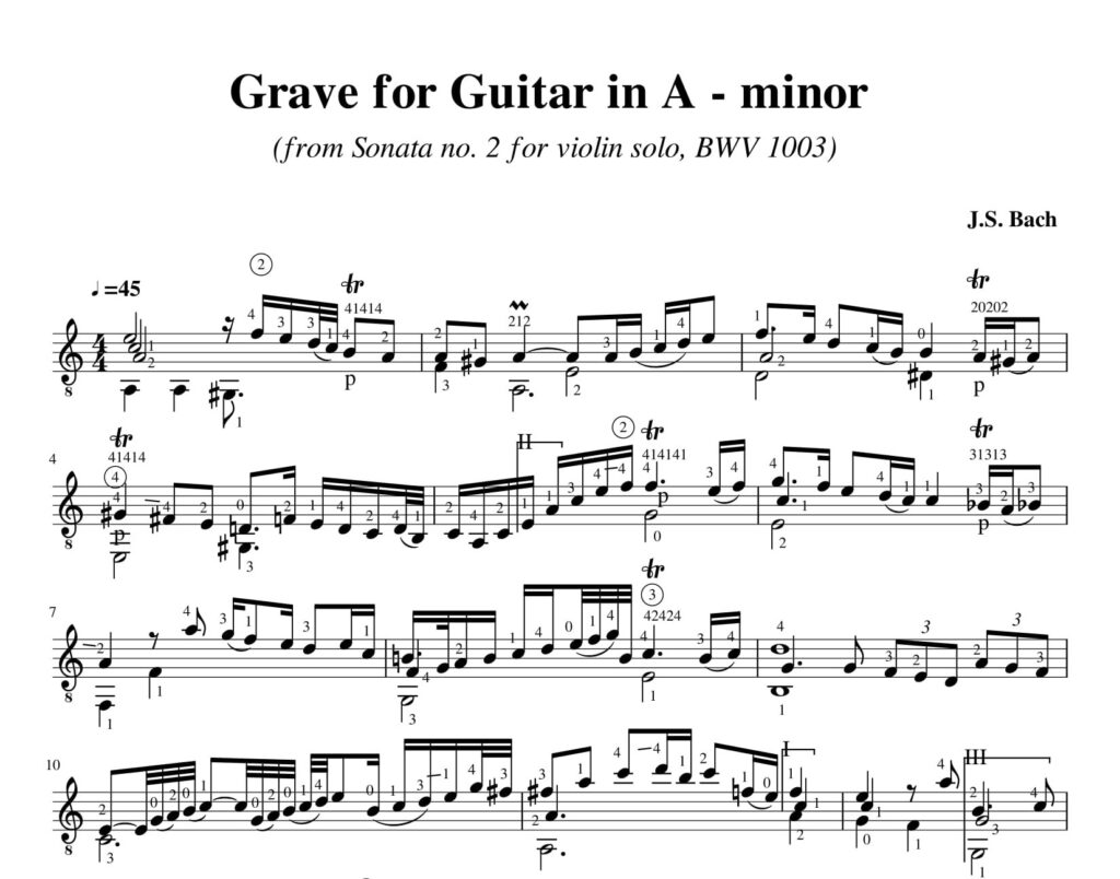 Johann Sebastian Bach Sonata No2 In A Minor Bwv 1003 Grave Beumingguitar