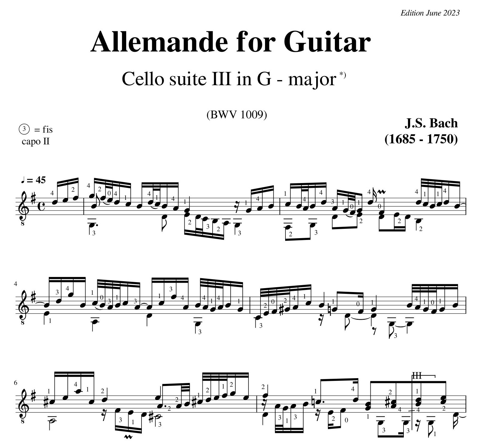 Bach Cello Suite 3 Allemande BWV 1009
