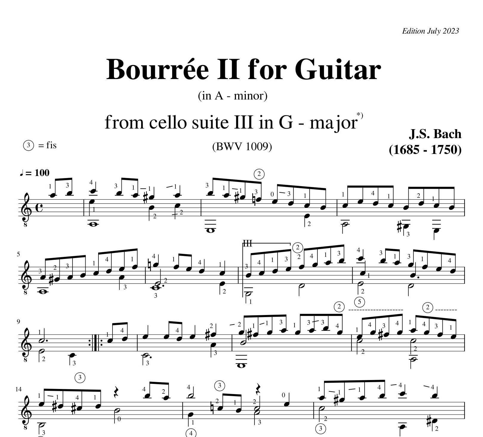 Bach Cello Suite 3 Bourrée II BWV 1009