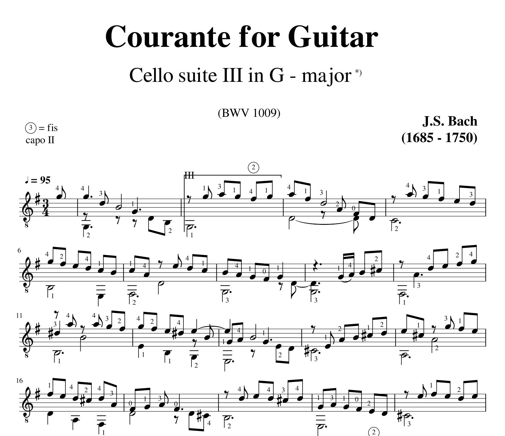 Bach Cello Suite 3 Courante BWV 1009