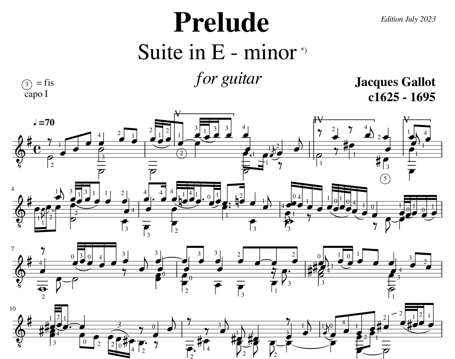 Jacques Gallot Prelude Suite in E minor