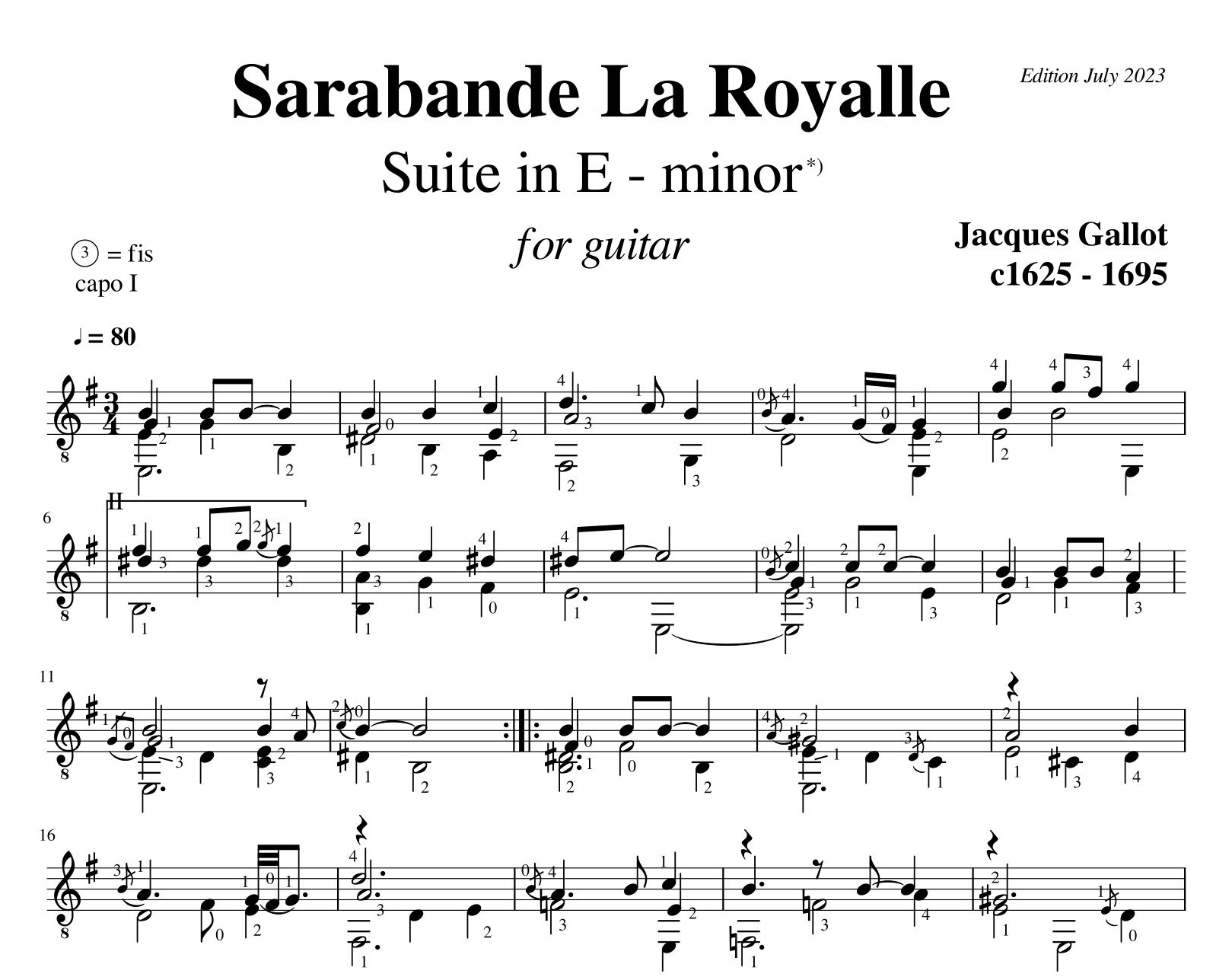 Jacques Gallot Sarabande Royalle Suite in e minor