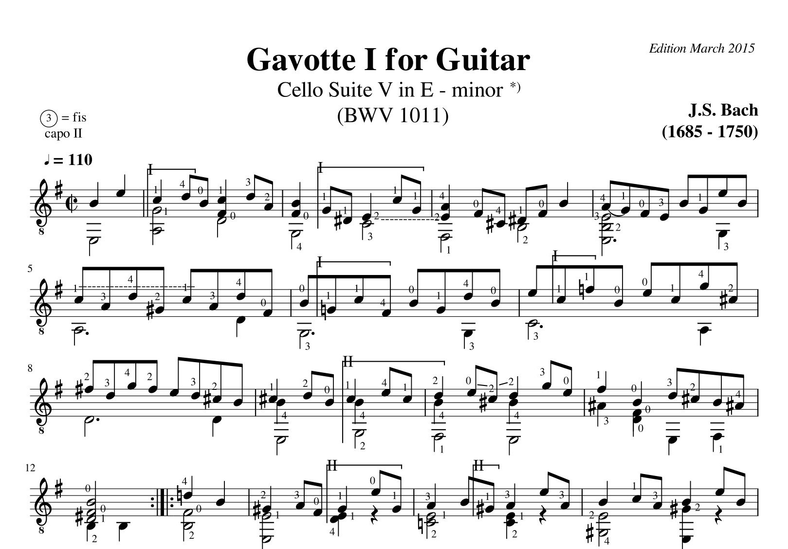 Bach Cello Suite 5 Gavotte I BWV 1011