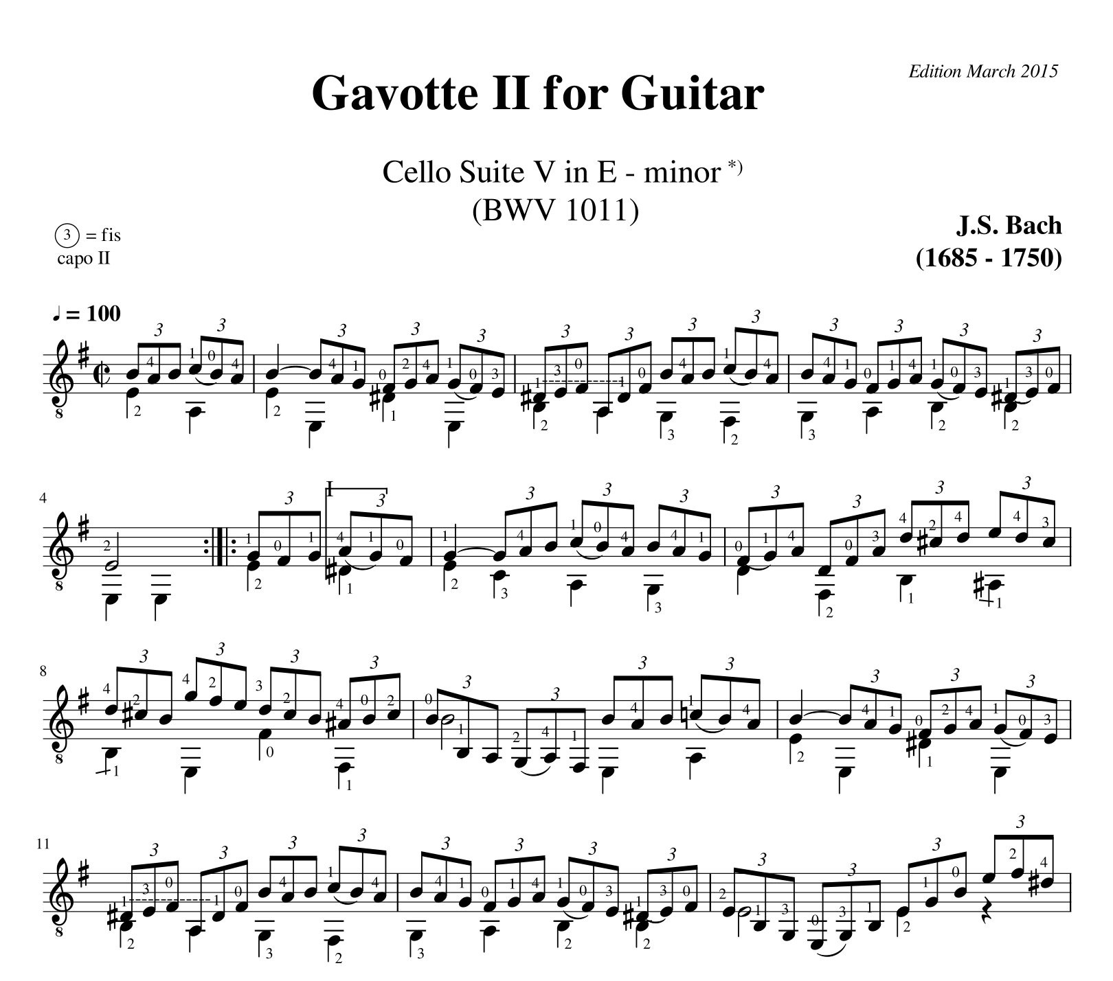 Bach Cello Suite 5 Gavotte II BWV 1011