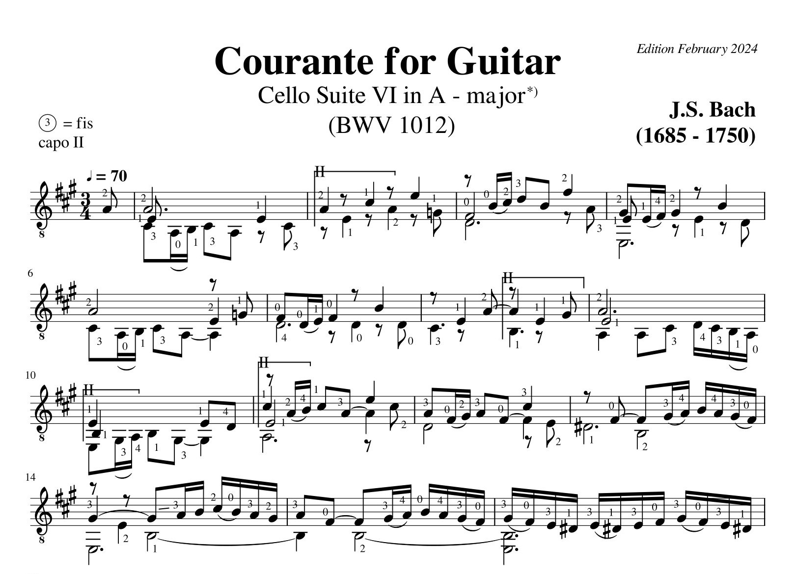 Bach Cello Suite 6 Courante BWV 1012