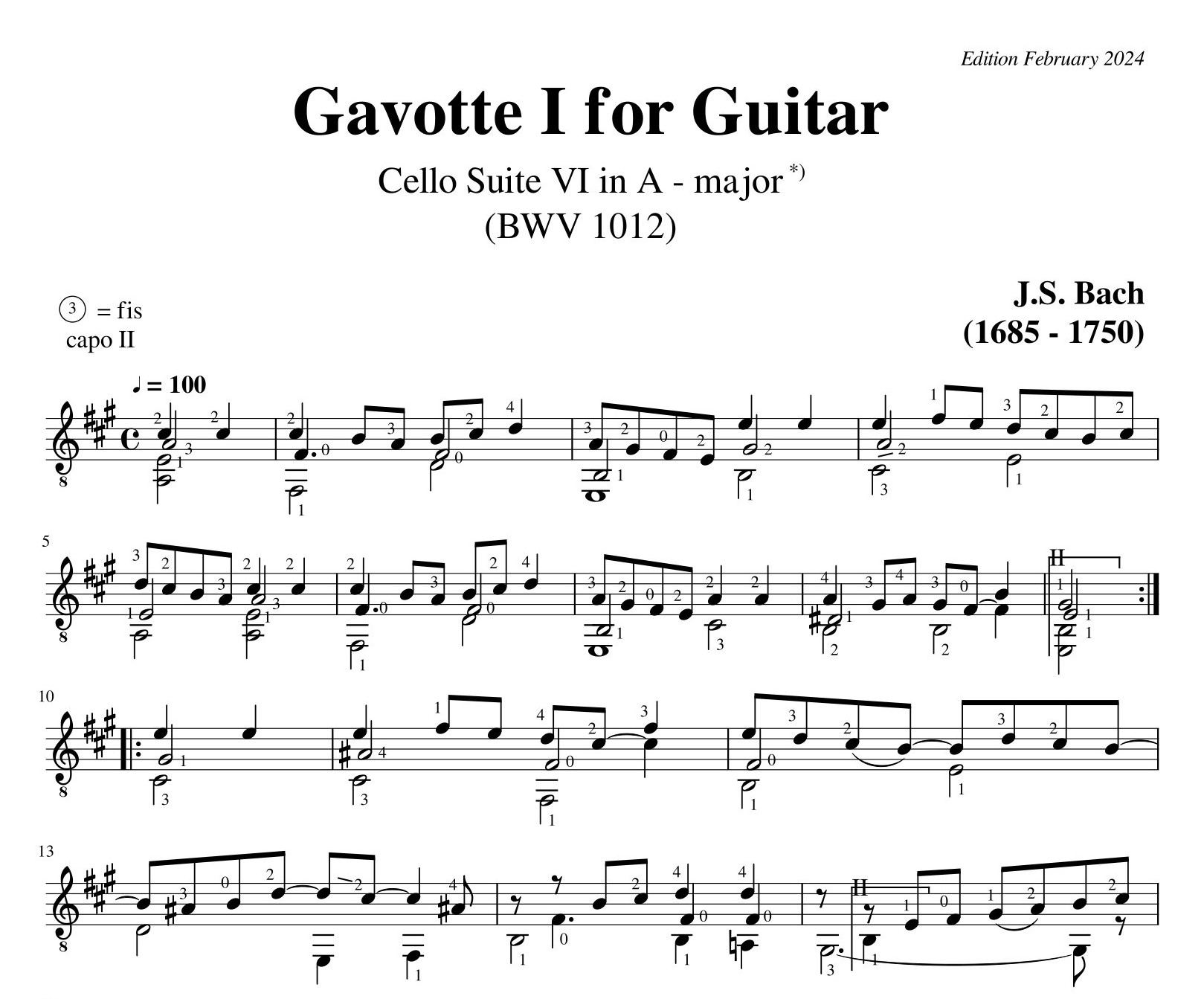 Bach Cello Suite 6 Gavotte I BWV 1012