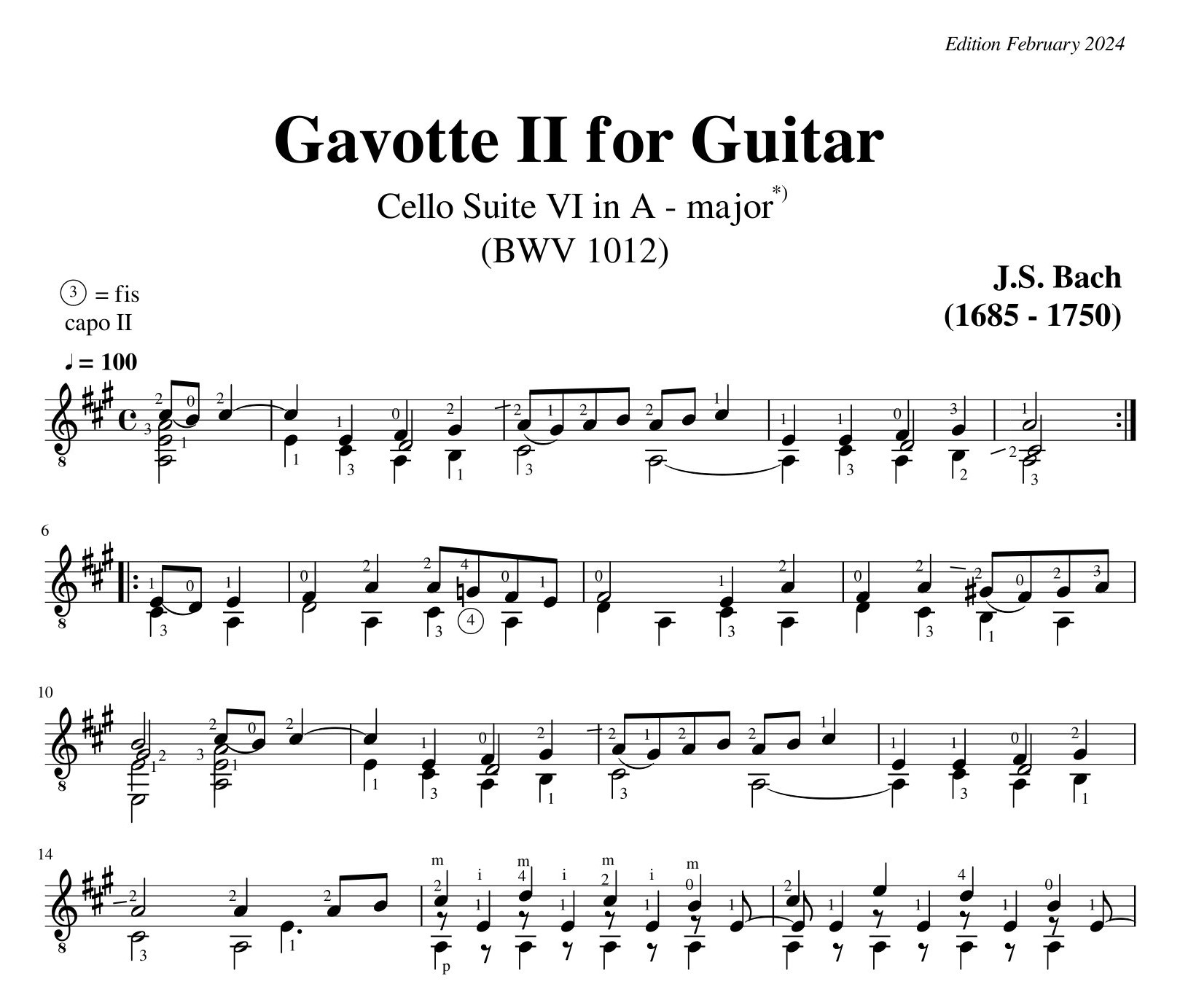Bach Cello Suite 6 Gavotte II BWV 1012
